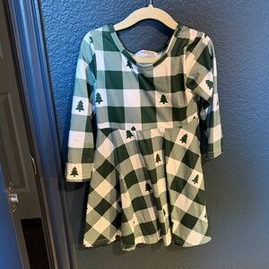 Green and White Plaid tree Kids Dress